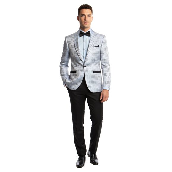 Shiny 2-Tone Silver and Blue Mens Suit Jacket, Swirl Pattern - Picture 3 of 5